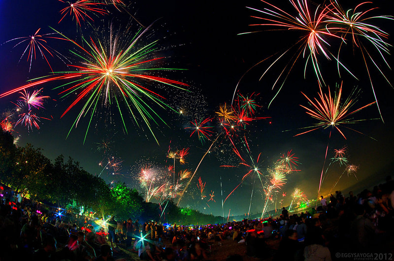 Fireworks in the sky at night